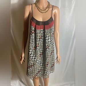 BCBGGeneration Geometric Print Slip Dress Sheer Trim Size M Vintage Y2K